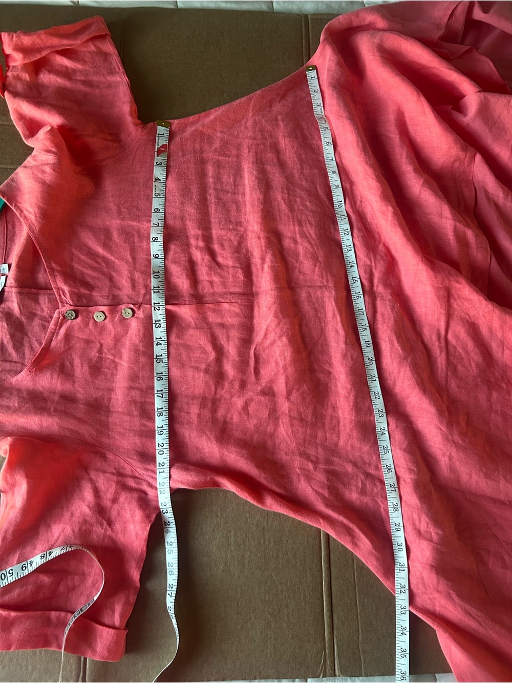 Soft Linen Button-Front Tunic Top / Dress - Coral - Picture 10 of 10